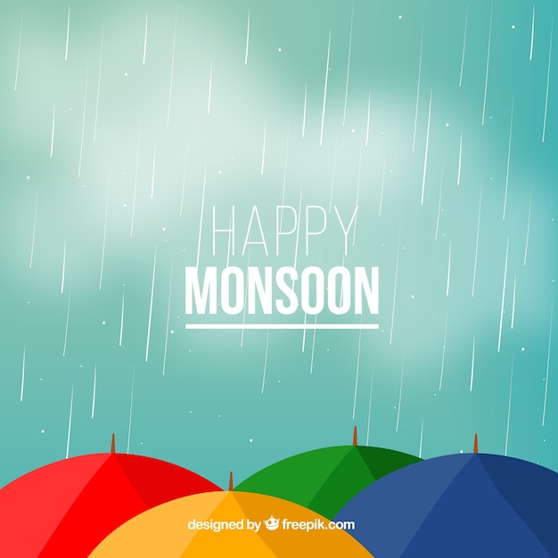 Moessonachtergrond met paraplu Gratis Vector