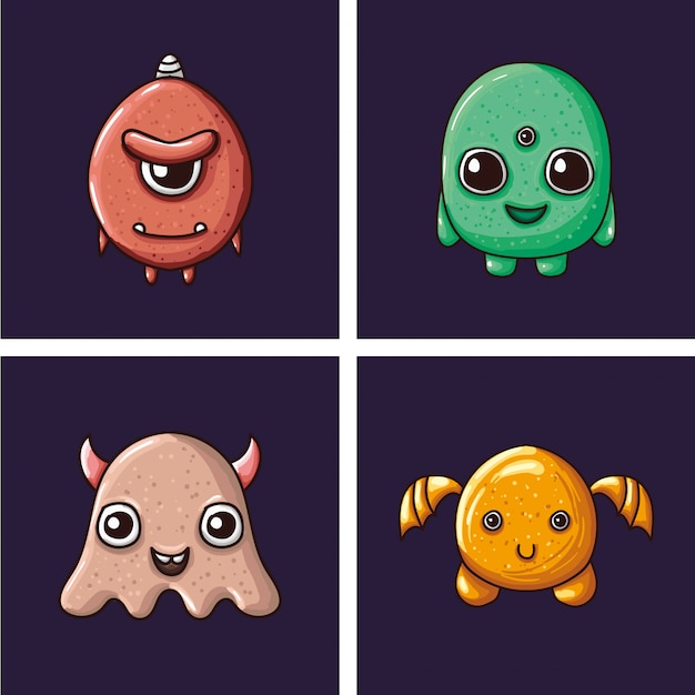 Monster karakter vector sjabloon instellen Premium Vector