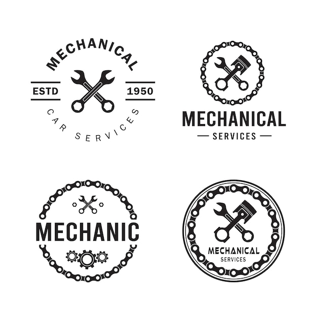 Monteur logo set, diensten, engineering, reparatie. Premium Vector