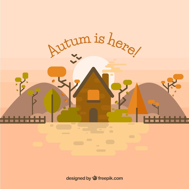 Mooi boerderij en herfst landschap Gratis Vector
