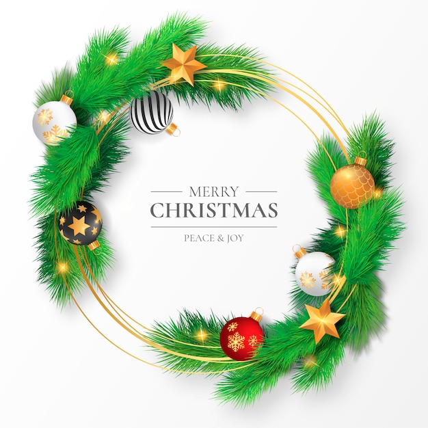 Mooi kerstmisframe met takken en ornamenten Gratis Vector