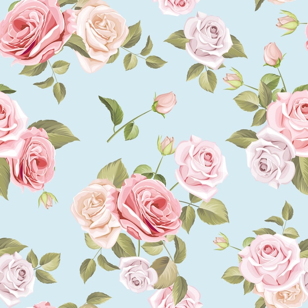 Mooi rozen en bladeren naadloos patroon Premium Vector