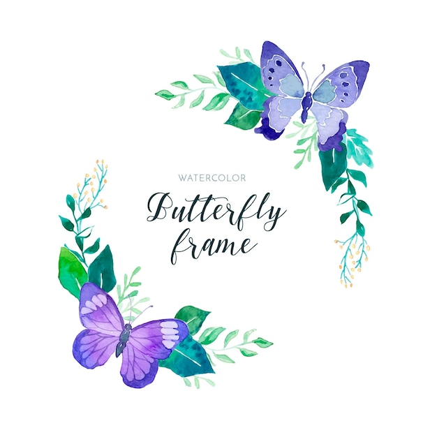 Mooi waterverf bloemenkader met vlinders Gratis Vector