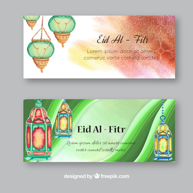 Mooie aquarel banners van eid al-fitr | Gratis Vector