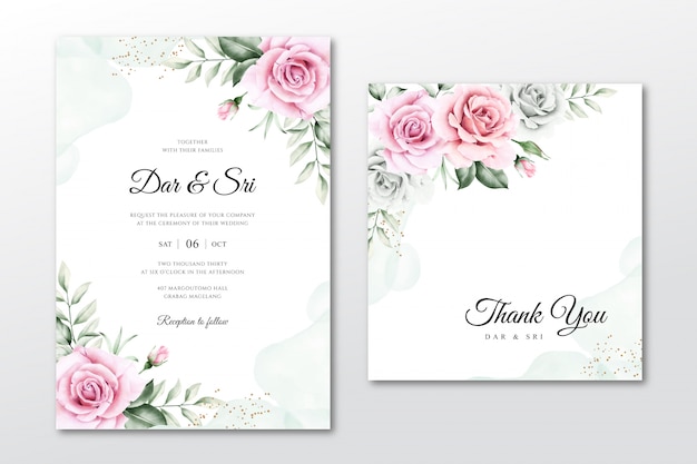 Mooie aquarel bloemen bruiloft uitnodiging sjablonen Premium Vector