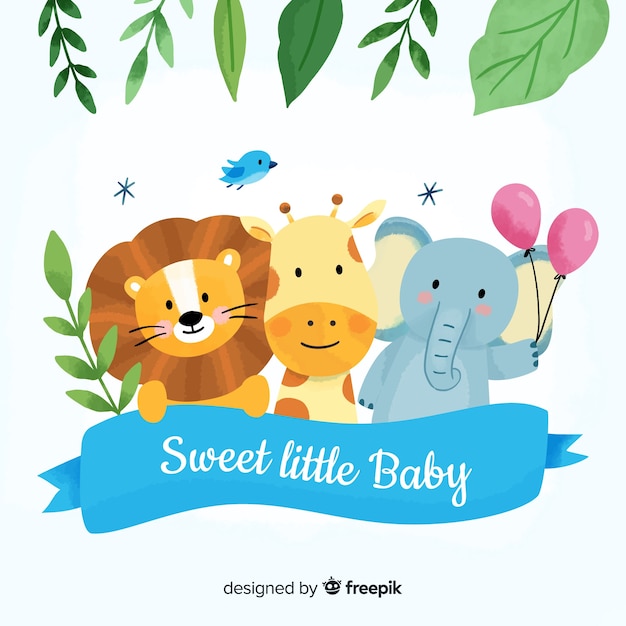 Mooie babydouchesamenstelling met vlak ontwerp Gratis Vector