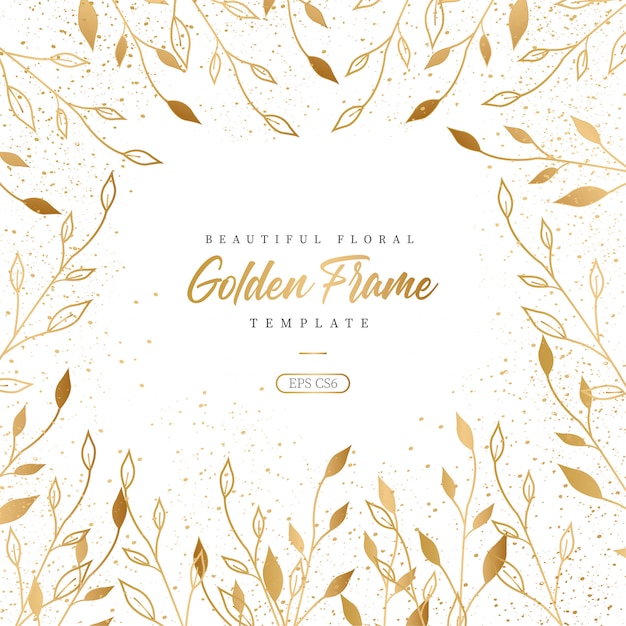 Mooie bloemen gouden frame sjabloon Gratis Vector