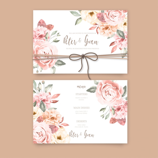 Mooie bruiloft uitnodiging met vintage bloemen Gratis Vector
