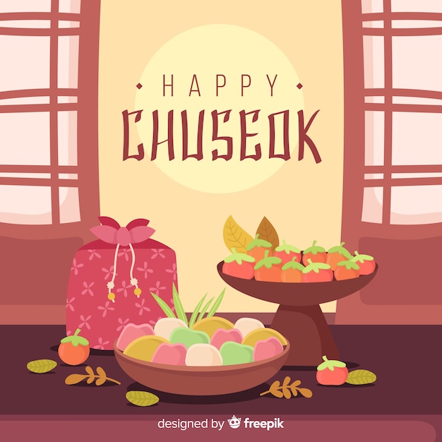 Mooie hand getrokken chuseok achtergrond Gratis Vector