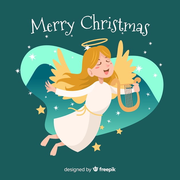 Mooie Kerst Engel Achtergrond In Platte Ontwerp Gratis Vector