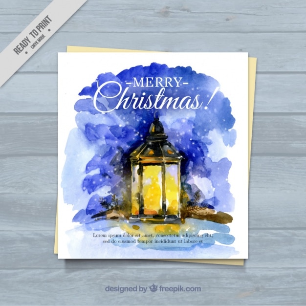 Mooie Kerstkaart Met Een Aquarel Lantaarn Premium Vector