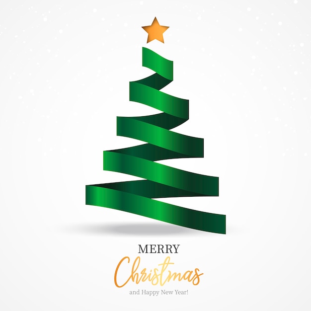 Mooie kerstkaartsjabloon met elegant lint als kerstboom Gratis Vector
