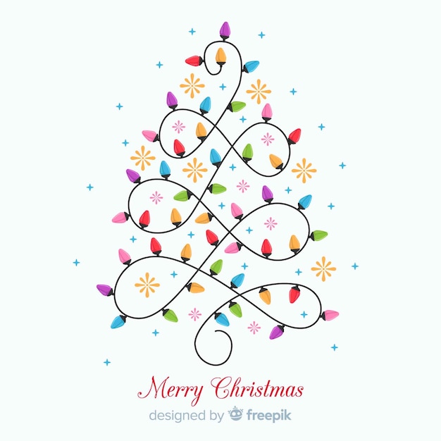 Mooie kerstmisachtergrond met gloeilampenboom Gratis Vector