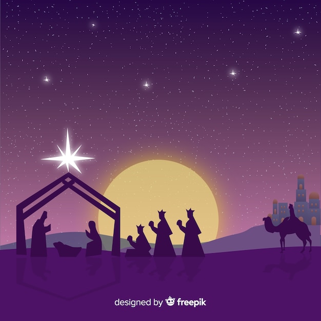 Mooie kerstmisachtergrond met vlak ontwerp Gratis Vector