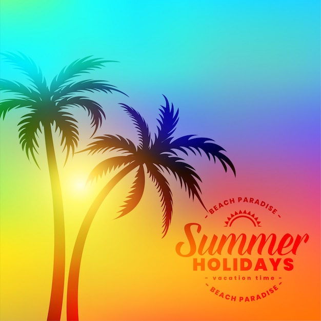 Mooie kleurrijke zomervakantie achtergrond met palmbomen Gratis Vector