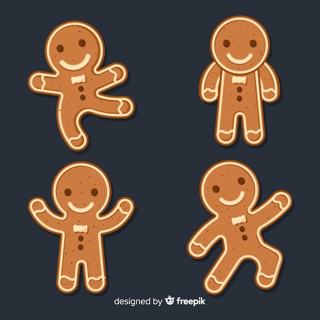 Mooie set kerst ginger cookies Gratis Vector