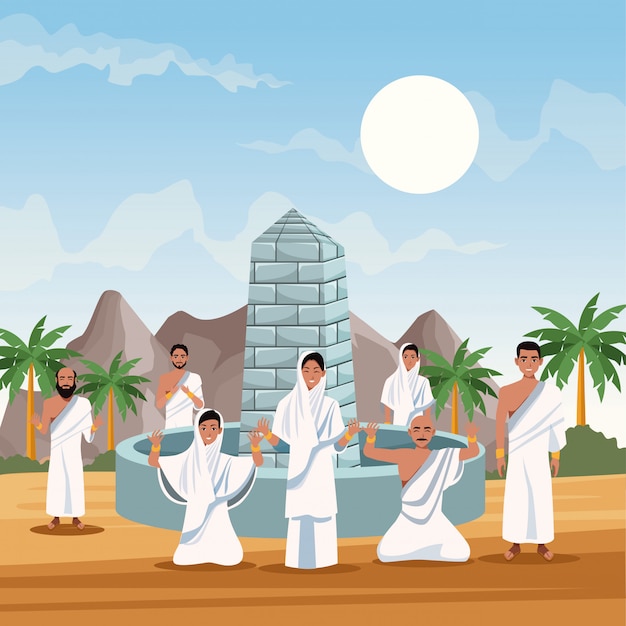 Moslims personen in hadj mabrur reizen viering vector illustratie ontwerp Premium Vector