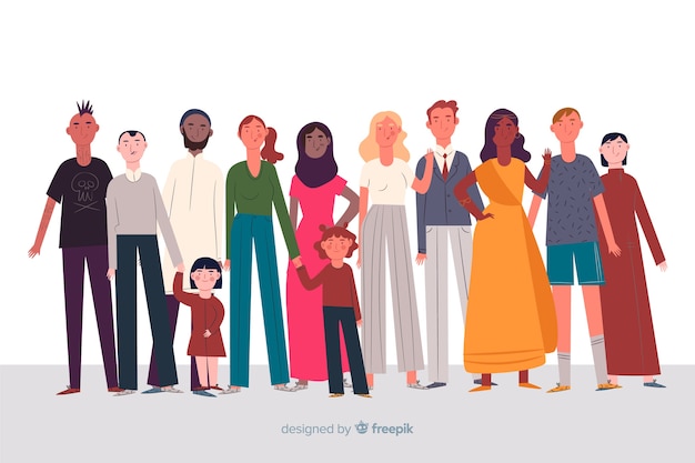 Multiraciale groep mensen plat ontwerp Gratis Vector