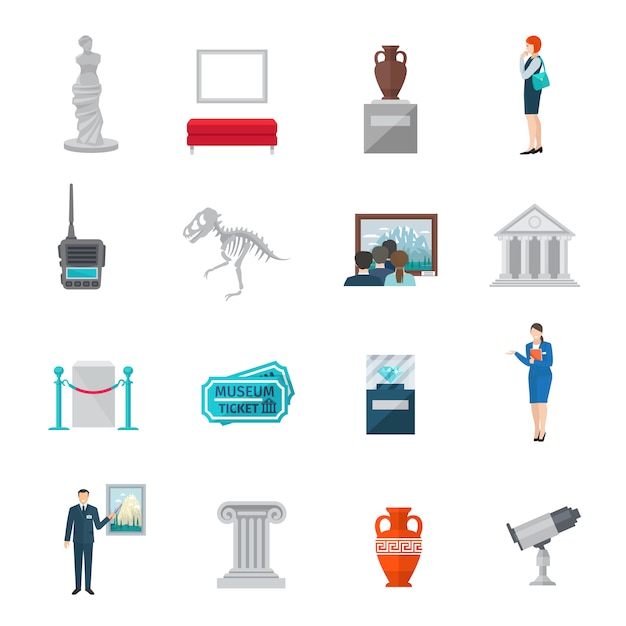 Museum pictogram platte set Premium Vector