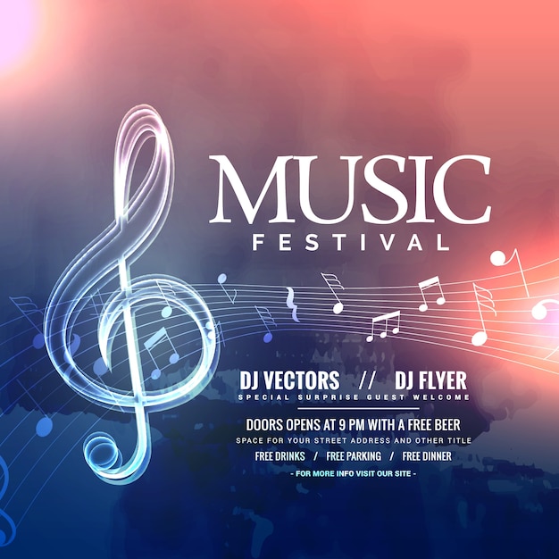 Muziek festival uitnodigingsontwerp met notities Gratis Vector