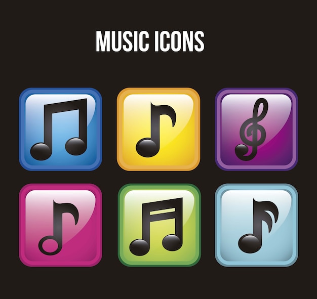 Muziek pictogrammen over zwarte achtergrond vectorillustratie Premium Vector