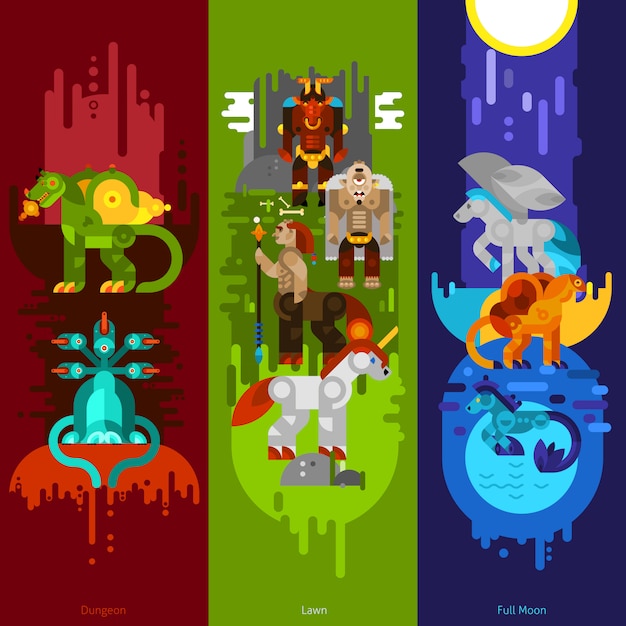 Mythical creatures banners vertical Gratis Vector