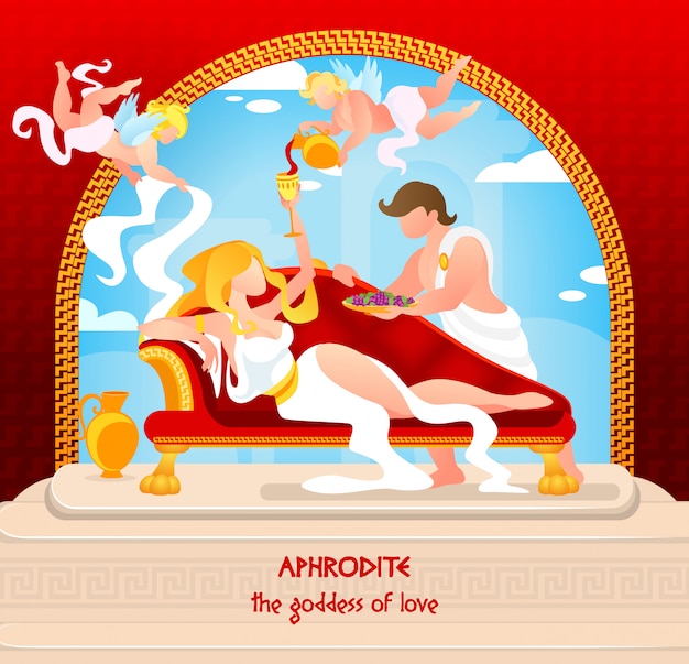 Mythology is written aphrodite the goddess of love Premium Vector