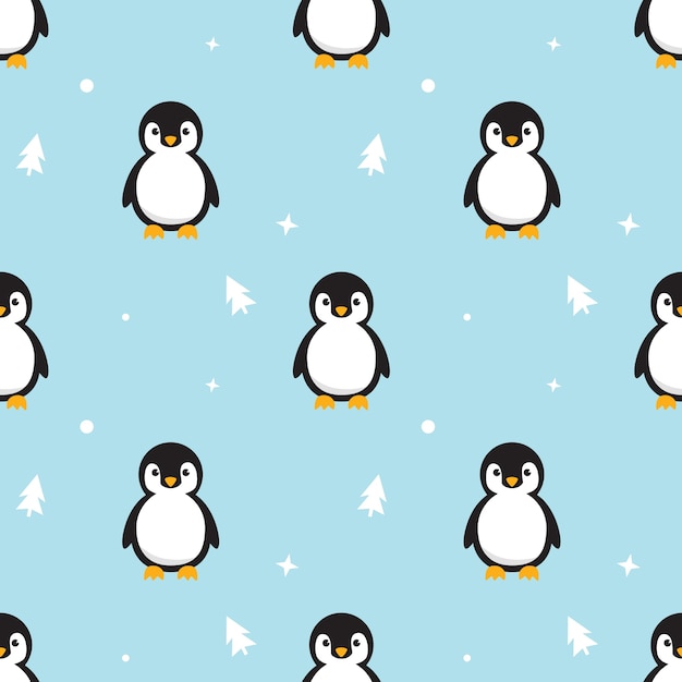 Naadloze patroon baby pinguïn staan op hemelblauwe achtergrond ... Cute Winter Penguin Wallpaper