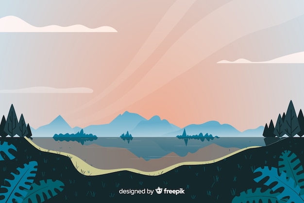 Natuurlijk landschaps plat ontwerp als achtergrond Gratis Vector