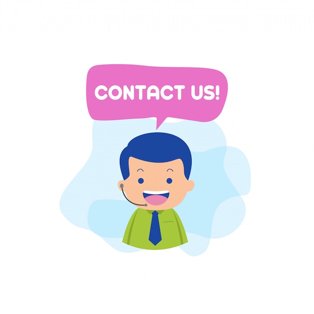 Neem contact op met ons karakter vector Premium Vector
