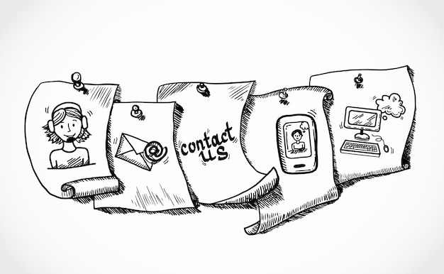Neem contact op met ons pictogrammen papieren tags schets Gratis Vector
