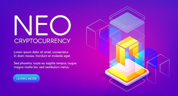 Neo cryptocurrency illustratie voor peer-to-peer blockchain platform en mijnbouw boerderij technologie Gratis Vector