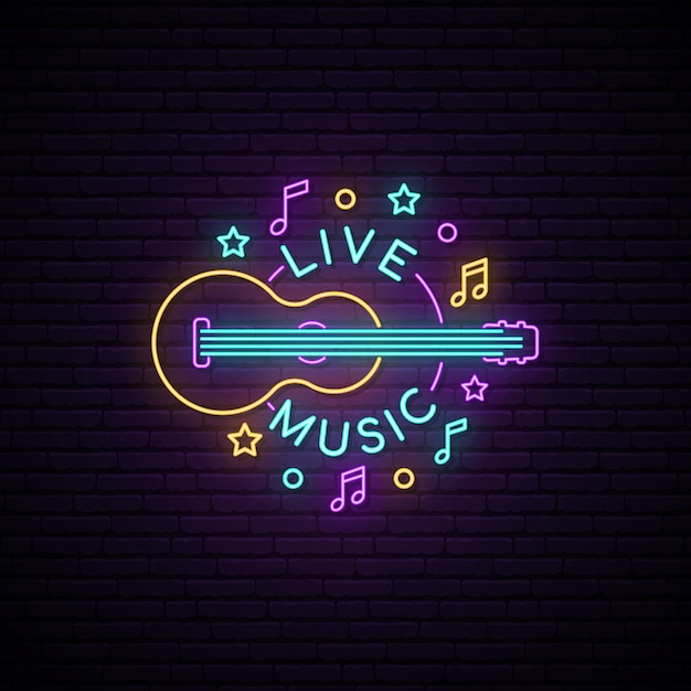 Neon live music-teken. Premium Vector