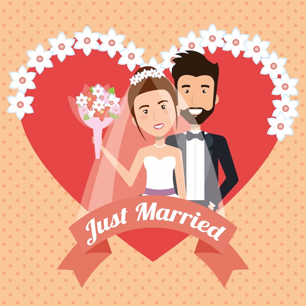 Net getrouwd stel met harten avatars tekens Gratis Vector