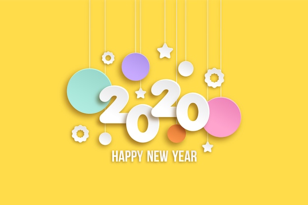 Nieuw jaar 2020 behang in papierstijl Gratis Vector