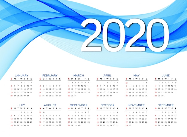 Nieuw jaar 2020 kalender modern blauw golfontwerp Gratis Vector