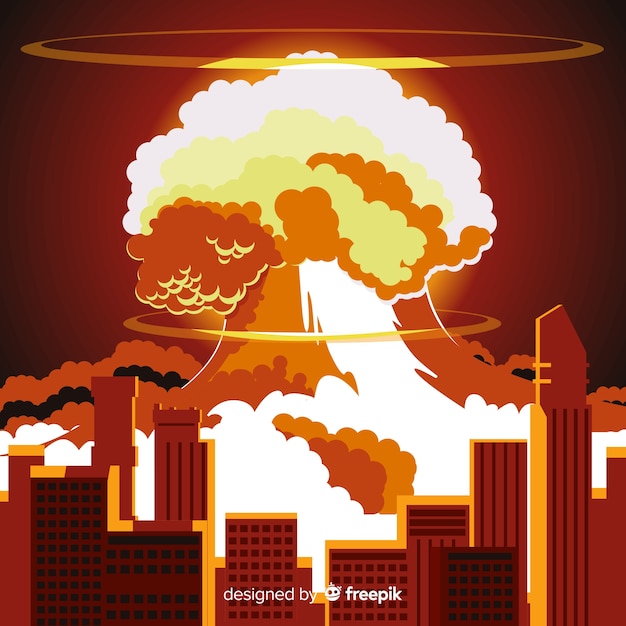 Nucleair explosie-effect plat ontwerp Gratis Vector