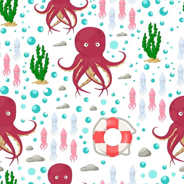 Octopus tentakels zee dier naadloze patroon Premium Vector