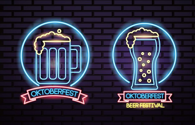 Oktoberfest duitsland feest neon Gratis Vector