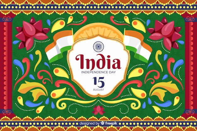 Onafhankelijkheidsdag achtergrond in indiase kunststijl Gratis Vector