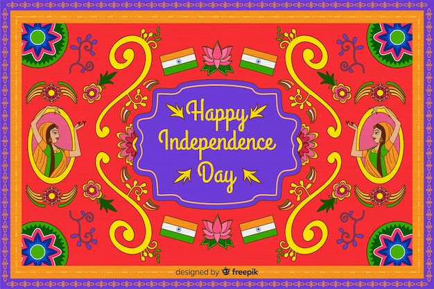 Onafhankelijkheidsdag achtergrond in indiase kunststijl Gratis Vector