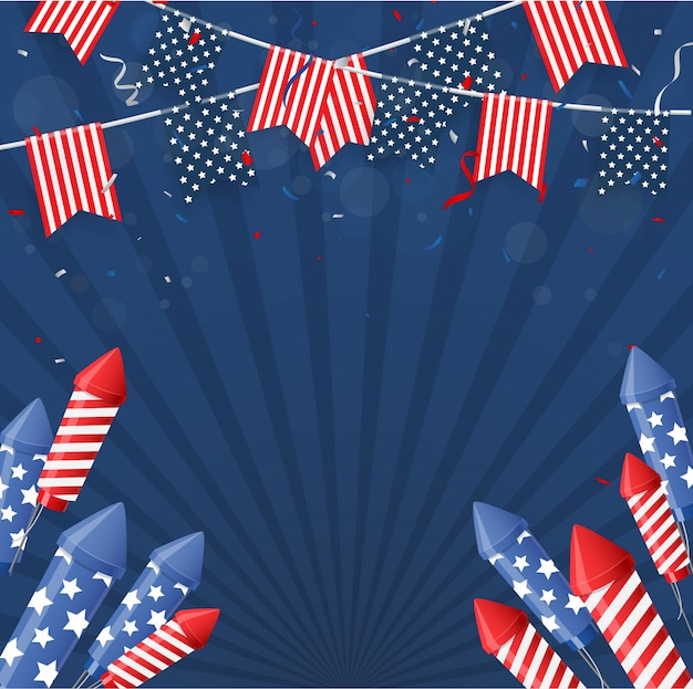 Onafhankelijkheidsdag van amerika met confettien en lintachtergrond Premium Vector