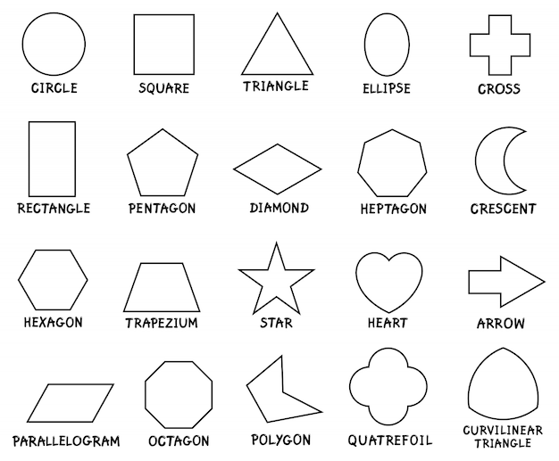 Onderwijs basis geometrische vormen met bijschriften Premium Vector