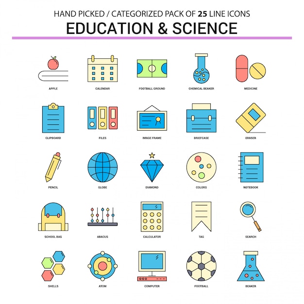 Onderwijs en wetenschap flat line icon set Gratis Vector
