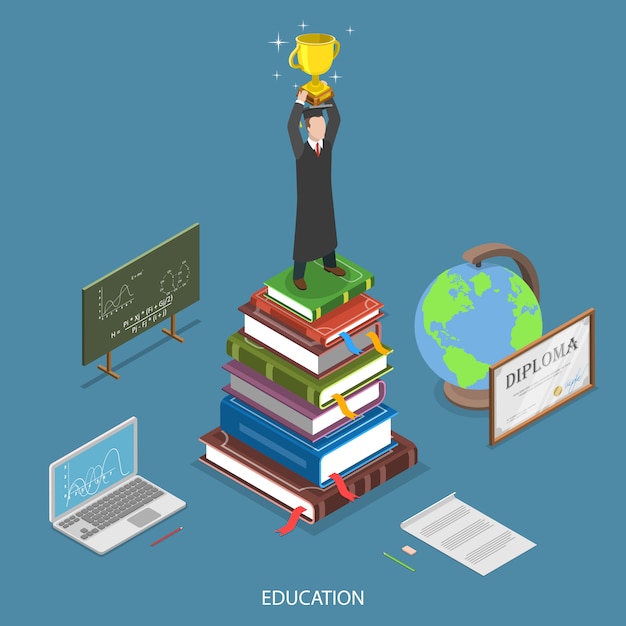 Onderwijs isometrische platte vector concept. Premium Vector