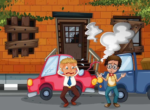Ongevalscène met autoneerstorting voor de bouw Gratis Vector