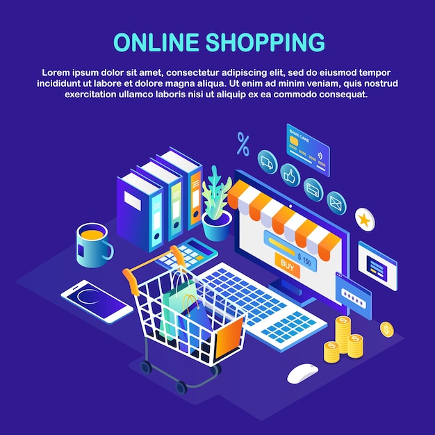 menu BES Ritueel Online winkelen, verkoop. koop in de winkel via internet. computer met  winkelwagentje, karretje, geld | Premium Vector