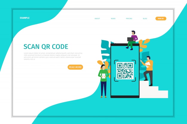 Ontwerp bestemmingspagina qr code scanning vector Premium Vector
