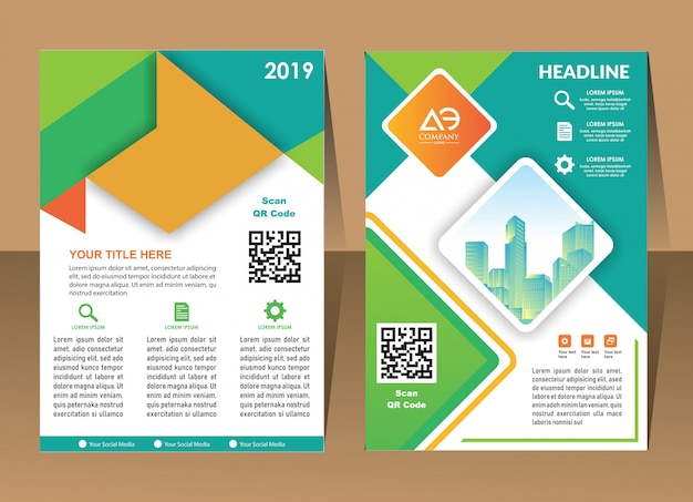 Ontwerp jaarverslag dekking vector sjabloon brochures flyers Premium Vector