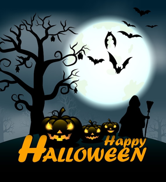 Ontwerp van happy halloween-tekst voor halloween-dag | Premium Vector